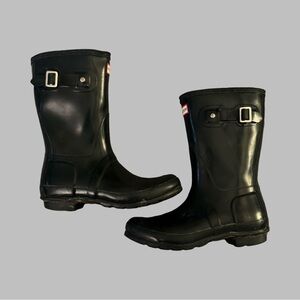 HUNTER Women’s Dark Green Short Gloss Waterproof Rain Boots